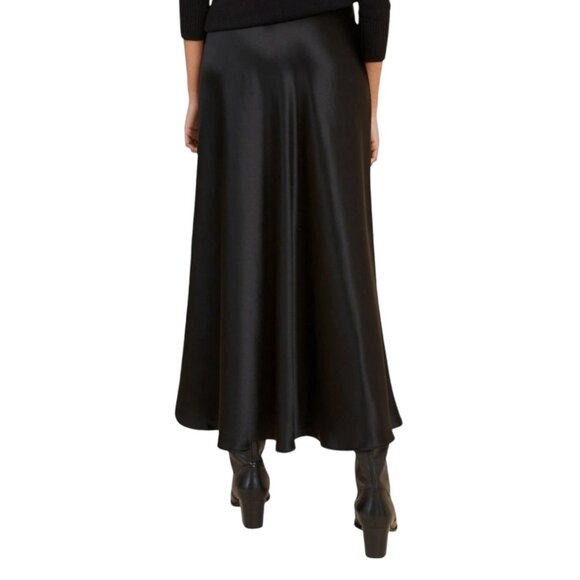 NEW Satin Maxi Skirt Sz.M Black Elastic Waist A-Line Classic Goth 90s Y2K - Picture 10 of 11